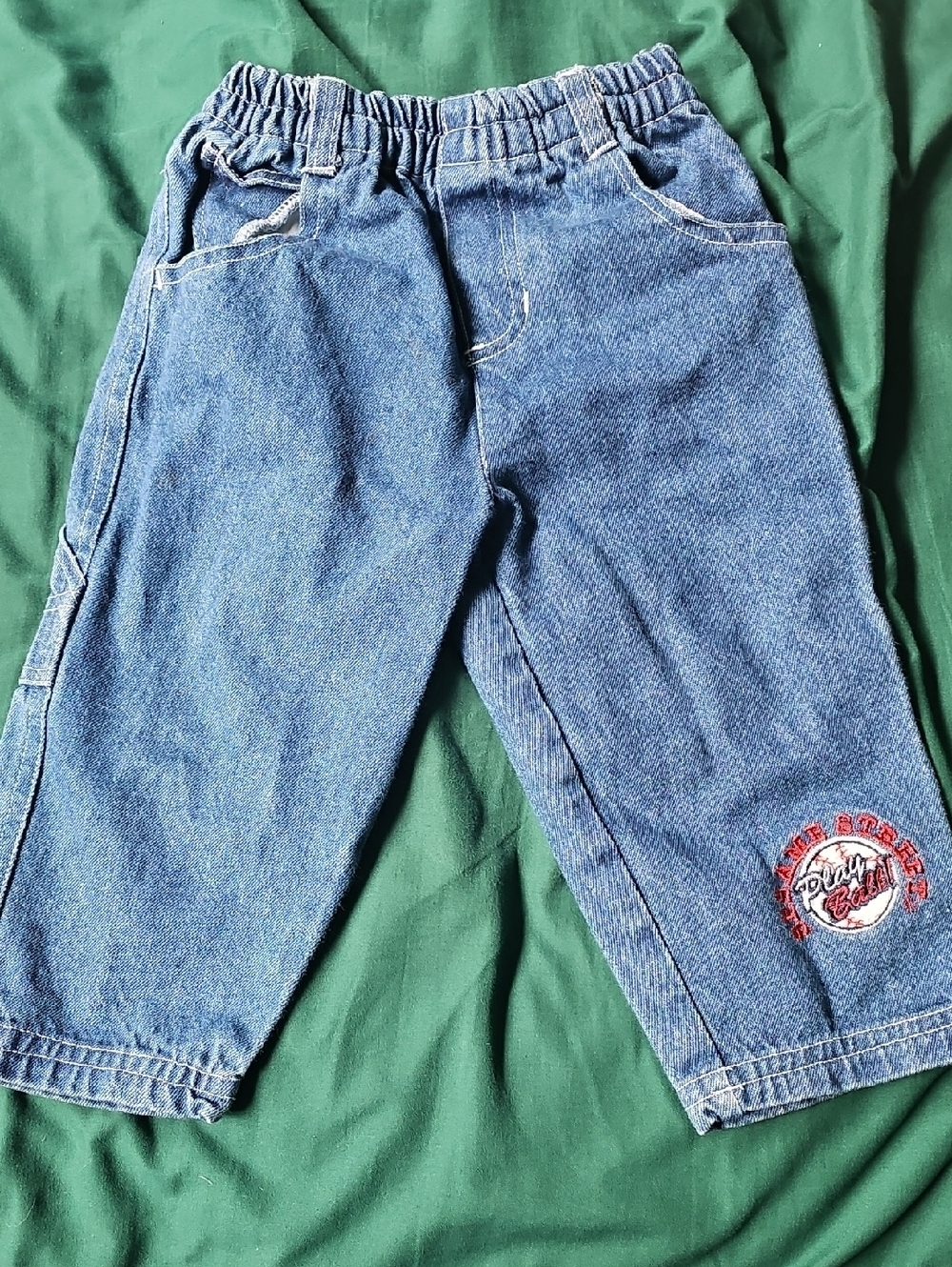 Vintage Sesame Street Denim Pants with Embroidered Play Ball Patch